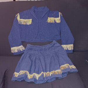 Vintage Handmade Blue Denim Western Style Outfit with White Fringe - Young Girl